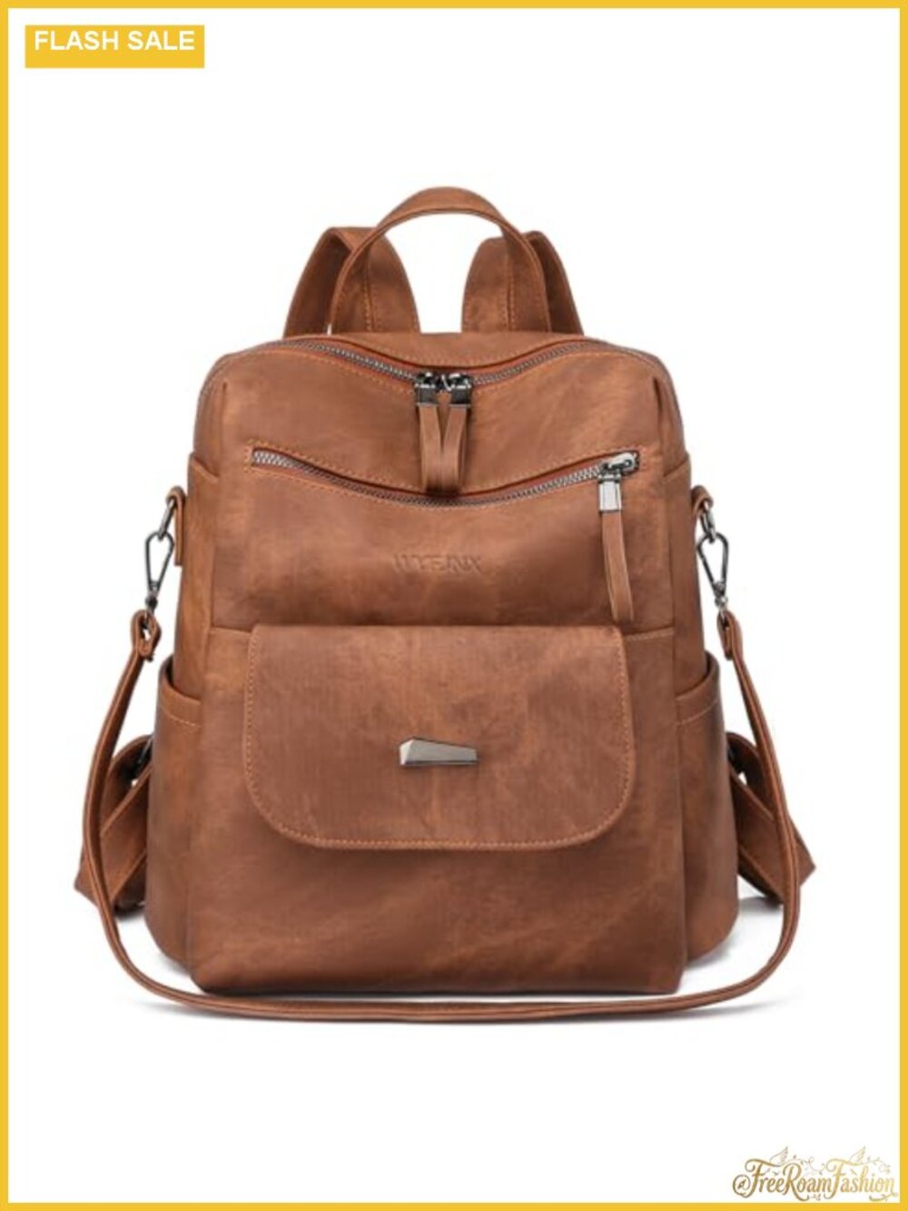 PU Leather Small Backpack Purse for Women with 8 Pockets Adjustable Straps